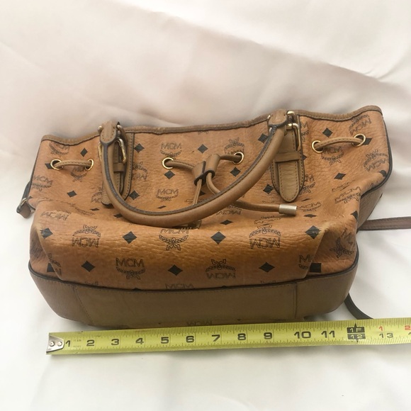 MCM Tan Leather Drawstring Bag with some Leather Wear - Picture 12 of 14